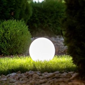 BEPER P207ILO225 Boule lumineuse pour jardin, LED RGB, lumière blanche et multicolore avec capteur crépusculaire, alimentation solaire, avec piquet pour extérieur, diamètre 25 cm. (BEPER official, neuf)