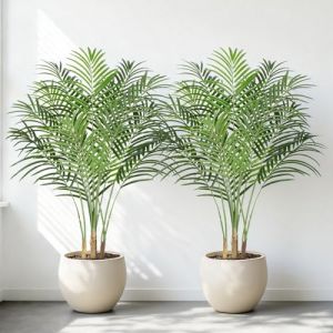Keeplush Plante Artificielle Areca Palmier Artificiel 120cm Fausse Plante Interieur et Exterieur en Pot Plastique Arbre Artificiel Salon Balcon Chambre Verte Décoration (2 Pack) (Lush Style, neuf)