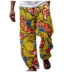 Pantalon sarouel pour homme - Tendance - Respirant - Avec impression ethnique africaine - Décontracté - Pantalon de plage hawaïen - Pantalon de vacances léger et élastique - Jambes larges - Pour hip (ritogf, neuf)