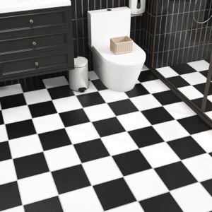 Yullpaper 12 Pi&egrave;ces Dalle PVC Adhesive Sol Noir et Blanc Carrelage Adhesif Sol Salle De Bain Lino Sol Adhesif Lavable Revetement De Sol Noir et Blanc Deco Cuisine 30 x 30cm (fsjinglan, neuf)