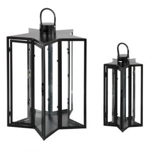 Lot de 2 lanternes XXL en métal noir - En forme d'étoile - Lanternes décoratives pour l'intérieur et l'extérieur - Photophore au design vintage (Mojawo, neuf)
