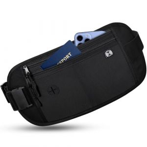 Sofore Pochette Ceinture de Voyage pour Femmes et Hommes,Ceinture de Voyage Technologie de Blocage RFID,Banane Secrete Voyage Sac Banane antivol cach&eacute; pour Passeport,T&eacute;l&eacute;phone Portable,Noir (kiegelmane, neuf)
