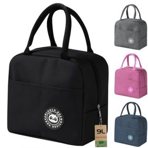 Ruucy Sac Isotherme Repas, 9L Petit Sac Lunch Box &Eacute;tanches, Sac Glaciere Imperm&eacute;able en Feuille d'Aluminium, Sac Lunch Isotherme pour Femmes, Hommes, Enfants, &Eacute;cole e Bureau (Noir) (WELLBINGDIJSID LIMITED, neuf)