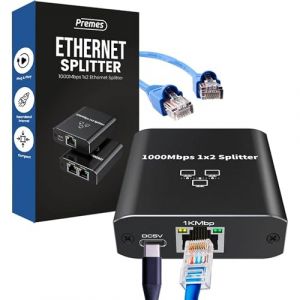 Premes - R&eacute;partiteur Internet - 2 ports - jusqu'&agrave; 1000 Mbps - de 1 &agrave; 2 - LAN, UTP, RJ45 - R&eacute;partiteur r&eacute;seau - Splitter UTP - r&eacute;partiteur Ethernet - commutateur r&eacute;seau (Innovaland Online, neuf)