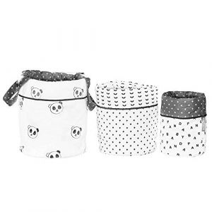 SAUTHON BABY DECO - Lot de 3 paniers de rangement Panda Chao Chao - Hamper &agrave; linge rond beige en Polypropyl&egrave;ne (Family Concept, neuf)
