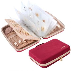 ProCase Grande Trousse Bijoux Voyage, Pochette &agrave; Bijoux, Mallette Classeur Bijoux, Sac de Rangement Bijoux, pour Colliers Boucles d'Oreilles Bagues -Rouge Vineux (ChangBo Store, neuf)
