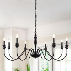ASHUAQI Lustre Salon Industriel Noir, 8 Lumi&egrave;res Classique Moderne Bougie Suspensions D'&eacute;clairage, M&eacute;tal Lustre Salle &agrave; Manger Avec Douille E14, Vintage Lustres pour Chambre, Cuisine, Couloir (ASHUAQI (FR), neuf)