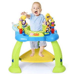 DREAMADE Jumperoo Bébé/Siège Sauteur Bébé Hauteur Réglable Centre d'Activités Assis-Debout Bébé 6-36 Mois Siège Tournant 360°,Musique,Lumières,Base d'Activités et d'Éveil (Bleu+Vert) DD2601FR (DREAMADE, neuf)
