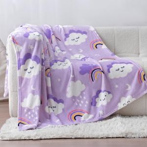 SOCHOW Couverture Douce Nuage Imprim&eacute; pour Filles et Gar&ccedil;ons - Couverture en Flanelle Chaude, L&eacute;g&egrave;re et Confortable pour Lit d'enfant, Violet 127 x 152 cm (Sochow Blanket EU, neuf)