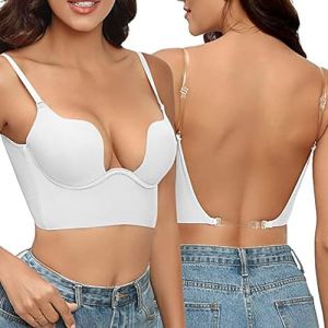 Générique Soutien Gorge Dos Nu Invisible Soutien Gorge Push Up pour Femme Deep V Soutien Gorge sans Armature Brassiere Dos Bas en U Soutien Gorge Dos Transparent Soutiens-gorge (OKrjhu, neuf)