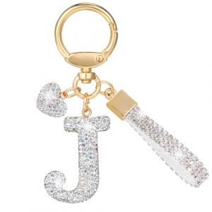 MWOOT Paillettes Porte Clé Lettre avec Strass, Argenté Initial Porte Clé Keychain, Porte Clef Lettre Sac Keyring Pendentif Décoratif, Brillant Porte Clef Voiture Charm, Porte Clé Cadeau pour Femme(J) (vetpw, neuf)