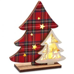 COM-FOUR&reg; Arbre LED comme &eacute;clairage d&eacute;coratif - Arbre Lumineux comme d&eacute;coration - Arbre de No&euml;l en Bois - &Eacute;clairage LED comme lumi&egrave;re d'ambiance (Arbre - Damier Rouge) (COM-FOUR  Vertriebs GmbH, neuf)