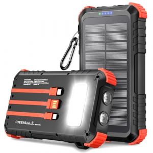 Batterie Externe Solaire 26800mAh, Power Bank PD15W USB C avec 3 C&acirc;bles, 5 Sorties 3 Entr&eacute;es, Chargeur Solaire &eacute;tanche avec Deux Lampes Torches et Mousqueton pour Le Camping (SZFTD-AMZ, neuf)
