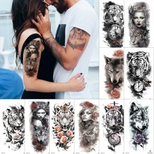 Aivoch 10 Feuilles De Tatouage Temporaire R&eacute;Aliste Animal Hommes Femmes Adultes, Tigre De Loup Rose Tatouage Autocollants, Fleurs Faux Tatouage Autocollants, Corps Art Demi - Bras Manches Tatouage (Aivoch Direct, neuf)