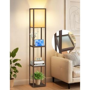 OUTON Lampadaire avec &Eacute;tag&egrave;res en Verre, Temp&eacute;ratures de Couleur R&eacute;glables (3000K-6000K), Lampadaire LED Moderne en Colonne, Lampadaires d&rsquo;Angle en Bois pour Salon, Chambre, Bureau (Noyer) (XINLISTORE EU, neuf)