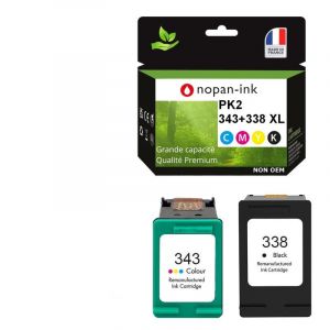 343 +338XL fabriqué en France, 2 Cartouche d'encre reconditionnée pour HP 343 +338 XL Noir/Couleur Compatible Photosmart B8330 B8350 2605 2610 2710 Deskjet 460 5740 6520 Officejet H470 100 150 6210 (JOPIVEMA, neuf)