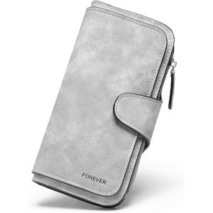 Amexo Portefeuille Femme Grande, Longue Portefeuille en Cuir PU avec 10 Emplacements Carte et Fermeture &Eacute;clair, Portefeuille Long Cuir avec Blocage RFID pour Femme Homme (Gris) (Amoxike, neuf)