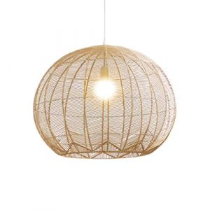 CWVYKNP Lustre Boh&egrave;me &Agrave; 1 Lumi&egrave;re &Eacute;clairage De D&eacute;coration Int&eacute;rieure en Boule De Rotin C&ocirc;tier Hauteur R&eacute;glable, &Eacute;clairage De Plafond en Rotin Naturel De Ferme Luminaire Suspendu pour &Icirc;lot Cuisine (yuanyoumai, neuf)