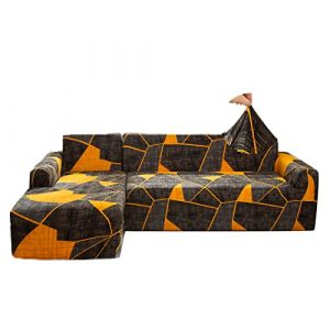 Jaotto Housse de Canapé d'angle Extensible 2 Pieces, Housse de Canapé Élastique en Forme de L, Revêtement de Canapé Universel Lavable, Couverture pour Canapé(1 Place+4 Places,Gris Orange) (Jaotto, neuf)