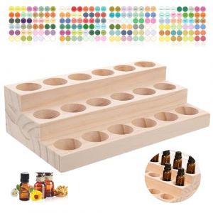 Honicemar 3 Couches avec 18 Trous Boîte de Stockage d'Huile Essentielle en Bois pour Aromathérapie Support de Huile Essentielle Organisateur Rangement Adapté pour la Maison/SPA/Coiffeuse (HelloWord921, neuf)