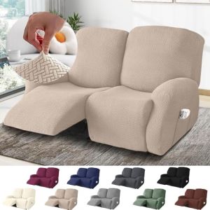 BOYIFEIJIE Housse Fauteuil Relax 2 Places, Housse de Fauteuil Extensible avec Poches, Housse Canapé Relax Jacquard Rayé Tout Compris, Protège Fauteuil pour Fauteuil Inclinable (Taupe, 6 Pièces) (Baiyirich, neuf)
