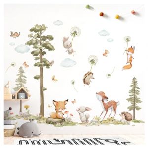 DEKO KINDERZIMMER DK1137-04 Sticker mural décoratif pour chambre de bébé Motif pissenlit et arbre renard (X-TRIBAL, neuf)