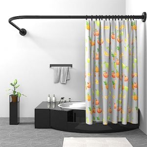 Misounda Tringle &agrave; Rideau de Douche L Forme, Barre De Douche Angle en Acier Inox, 75x170 cm Barre Rideau Douche Noir R&eacute;glable avec Anneaux, pour Salle de Bain Baignoire Vestiaire (YTG&, neuf)