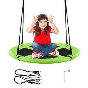 COSTWAY Balançoire Nid d'Oiseau Ronde Ø 100CM, Charge Maximal 150KG, Balançoire Extérieure pour Enfants et Adultes, Hauteur Réglable de 100 à 180CM (Vert) (FDS GmbH, neuf)