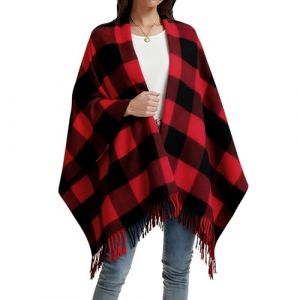 Rayson Poncho pour Femme Châle Elégant Ouvert Femme Chaud Épaissie Grand Taille Poncho Cape Tartan Style Poncho Cape avec Franges Poncho Manteau Cardigan Chaud Automne Hiver (RSSAA, neuf)