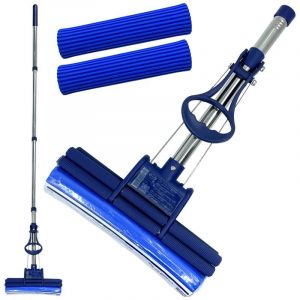 CleanAid OneTouch GO! Balai serpill&egrave;re en acier inoxydable &ndash; Manche segment&eacute;, 2 serpill&egrave;res en PVA, fonction d'essorage One-Touch, sans traces pour stratifi&eacute;, parquet et carrelage &ndash; Balai hygi&eacute;nique (working.HOUSE, neuf)