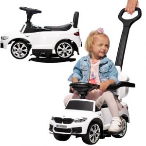 Actionbikes Motors BMW M5 Voiture &agrave; Pousser pour Enfants sous Licence | Batterie 6 Volts 4,5 AH - Voiture pour Enfants avec poign&eacute;e de pouss&eacute;e - Toboggan - Draisienne (Blanc) (Miweba GmbH, neuf)