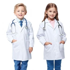 AUYAO Blouse de Laboratoire Enfant Fille Garçon Costumes Blouse Blanche de Médecin Chimie, Manche Longue Blouse Blouse Sciences avec Poche pour Cosplay Activités Scolaires et Peinture Infirmière(M) (Yadark, neuf)
