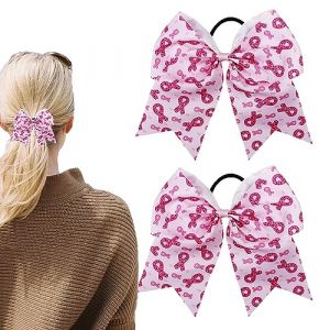 Qmisify Amusant pour le cancer du sein, lot de 2, accessoires &eacute;lastiques rose pour sensibilisation au cancer, maman, pom-pom girls et mois de cancer du sein (qihongHaostore, neuf)