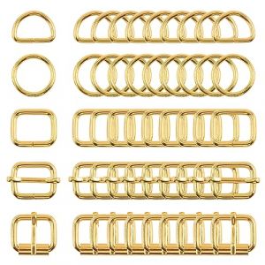 Swpeet Lot de 50 boucles en m&eacute;tal de 5 styles, boucles &agrave; rouleau en m&eacute;tal, boucles coulissantes r&eacute;glables en m&eacute;tal, anneau en D, anneau circulaire, anneau carr&eacute;, dor&eacute;, 3/4 Inch (swpeet, neuf)