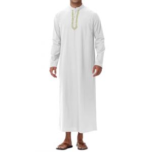NANAMEEI Qamis Homme Abaya Dubai Caftan Robe Homme Musulman Djellaba Thobe Homme Marocaine Boubou Africain Homme Blanc L (NANAMEEI, neuf)