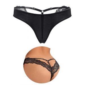 String Femme Sexy Chic Hot String Ficelle Ouvert Femme Sexy Grande Taille Tanga Coton Dentelle Culotte Fendue sans Couture Invisible sous Vetements Feminins Underwear Slips(M, Noir) (ohyeahlady, neuf)