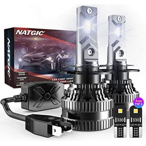 NATGIC H7 Ampoules de Phare à LED avec 2PCS Ampoules LED T10, kit de Conversion H7 LED Anti Erreur avec Pilote Intelligent EMC Amélioré, IP65 étanche, 12000LM Blanc Xénon 6500K (Total 4 Ampoules LED) (NatGic, neuf)