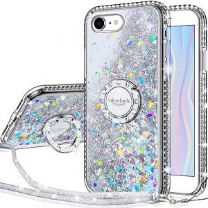 Miss Arts Coque pour iPhone 8/7, Coque iPhone SE 2022/2020, Fille Silicone Paillette Strass Bling Glitter de Luxe avec Support, Liquide Housse Etui de Protection iPhone 8/7 - Argent (Miss Arts -FR, neuf)