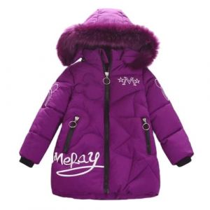 Lengender 2021 Nouveau Hiver Doudoune Enfant Fille Veste Blouson Epaisse Coupe-Vent Manteau Rembourré à Capuche Fourrure (Violet, 150) (FindPitaya, neuf)