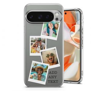 Housse Personnalis&eacute;e pour Google Pixel 9/9 Pro - Personnalisable avec Votre Nom/Photo - TPU Souple - Qualit&eacute; Premium, Design Durable Et Styl&eacute; - 4 Photos Style Polaroid (PrintAmazing, neuf)