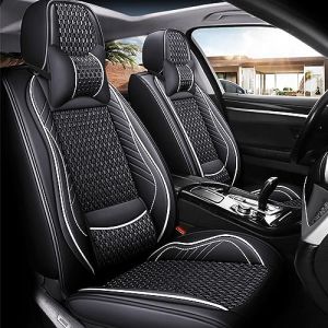 maiqiken Housse de si&egrave;ge pour Hyundai Kona 2016-2025 Ensemble Complet de 5 Places Utilisation Toutes Saisons en Simili Cuir PU Housses de si&egrave;ge Avant et arri&egrave;re, Deluxe - Noir et Blanc (Blackwheel, neuf)