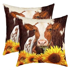 Homemissing Hautes Terres Vache Taie d'oreiller 60X60Cm Place Cuir Vache Tournesol Housse Coussin Maison Taie Oreiller Lot De 2 Cuir Jaune Fleurss Housse De Coussin pour Canap&eacute; Le Salon Chaise Lit (Bofanshangmao, neuf)