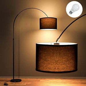 Modlicht Lampadaire Arc JASMIN | Lampe Sur Pied Classique | Ampoule LED E27 9W 3000K incluse | 33cm Abat-jour Noir | Interrupteur au pied | Lampe Arc adaptée pour Chambre, Bureau, Hôtel (XYCLED-EU, neuf)
