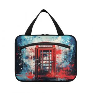 Linnyio Cabine Téléphonique Rouge Aquarelle Trousse de Toilette de Voyage Suspendue Maquillage,Grande Capacité Pliable Rangement Sacs de Lavage pour Femmes Filles (Linnyio, neuf)