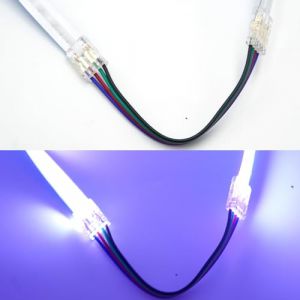 Connecteur de bande LED RGB/RGBW COB, 10Pcs 10mm/12mm connecteur d'angle LED, en forme de L, 4-Pin/5-Pin Connecteur pour bande LED COB 10mm RGB/12mm RGBW (4P-10mm-RGB, Double connecteur+c&acirc;ble) (Boarda-FR, neuf)