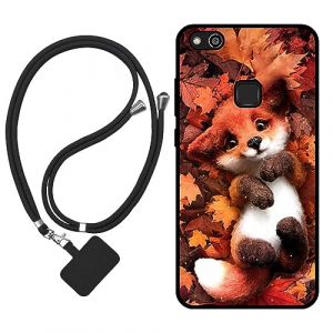 Sunrive Coque Compatible avec Huawei P10 Lite,TPU &Eacute;tui Housse Protecteur Souple Gel Mat Back Cover Mignon Motifs Antichoc Case(Le Renard Feuille d'&eacute;rable)+1x Universelle Dragonne (sunrive, neuf)