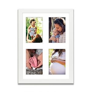 aFFa frames Tisar 30x40 cm Cadre photo en bois avec verre synthétique incassable multi-vues Cadre Multi Photo avec Passe-Partout 4 ouvertures pour 4 images 10x15 cm Blanc (77) (aFFa frames, neuf)