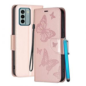 YEALLY Coque pour Nokia G22 Etui Housse Cuir Papillon 3D Portefeuille Magn&eacute;tique Silicone TPU Cover Rabat &Eacute;tuis pour Nokia G22 avec Emplacement Cartes, Fonction Support (Or Rose) (YIIZY, neuf)