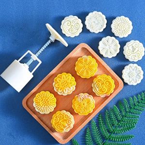 Moule &agrave; Lune G&acirc;teau Mooncake avec 6 tampons &agrave; biscuits, Emporte Piece Gateau Oriental, Chanceux 50g Presse &agrave; Biscuit en Motif fleurs Outils de bricolage pour p&acirc;tisserie,Biscuits,Desserts,Blanc (Mxcwir EU, neuf)