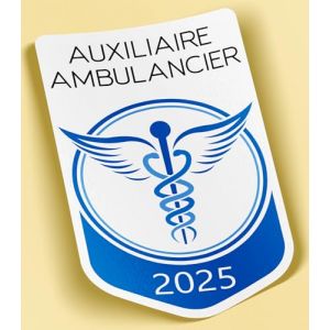 SC ® - Sticker/Autocollant - Vignette Caducée 2025 - Auxiliaire Ambulancier - Type de Pose Vitrophanie* (S'applique sur Le Pare-Brise à l'intérieur du véhicule) (S-C, neuf)